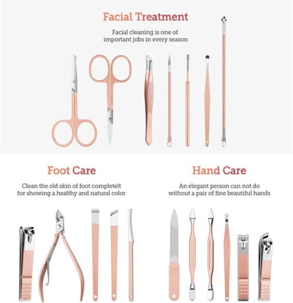 Luxurious Leather Travel Case - 18-Piece Stainless Steel Nail Kit - Image 3